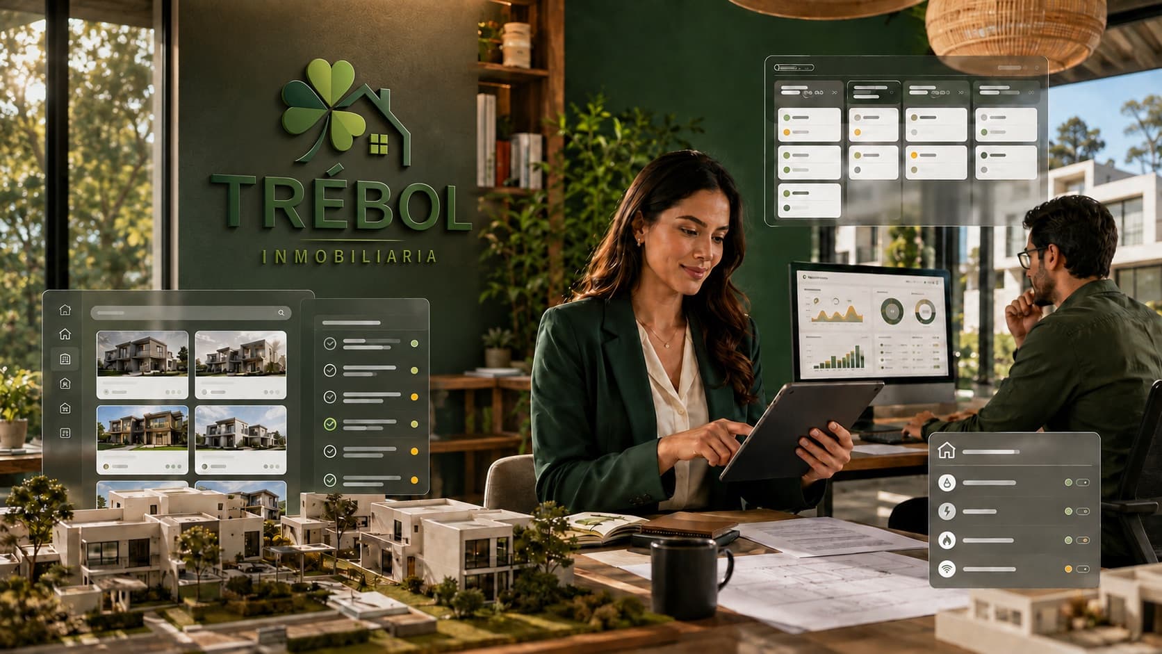 Trébol Inmobiliaria: Inventario de propiedades, prospección comercial y administración de servicios en un solo sistema.